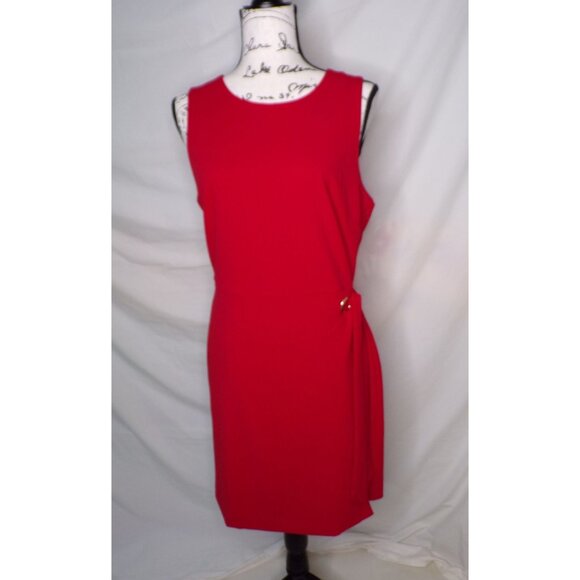🆕TAHARI ASL Stretch Crepe A-Line Grommet Side Tie Dress 12 Red - Picture 4 of 8